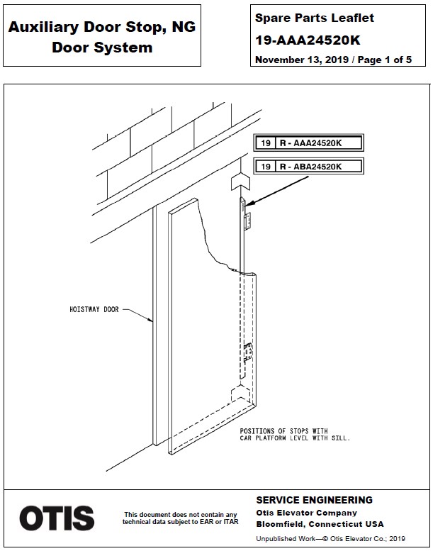 SPL 19-AAA24520K Auxiliary Door Stop, NG Door System