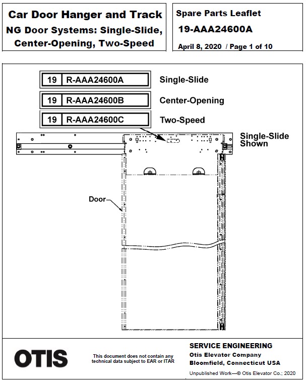 SPL 19-AAA24600A Car Door Hanger and Track NG Door Systems: Single Slide, Center Opening, Two-Speed