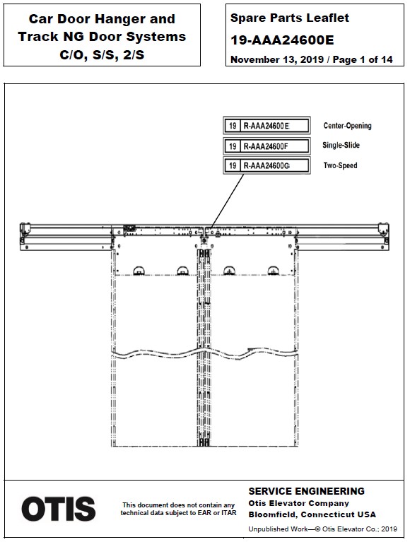 SPL 19-AAA24600E Car Door Hanger and Track NG Door Systems S/S, 2/S, C/O