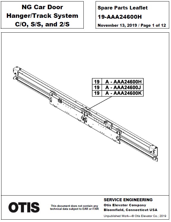 SPL 19-AAA24600H NG Car Door Hanger/Track System C/O, S/S, and 2/S