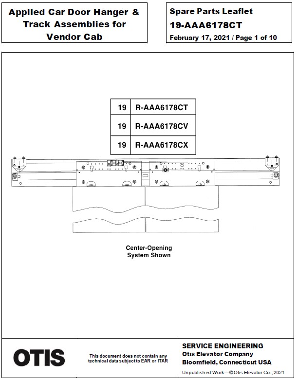 SPL 19-AAA6178CT Applied Car Door Hanger and Track Assembly, for Vendor Cab