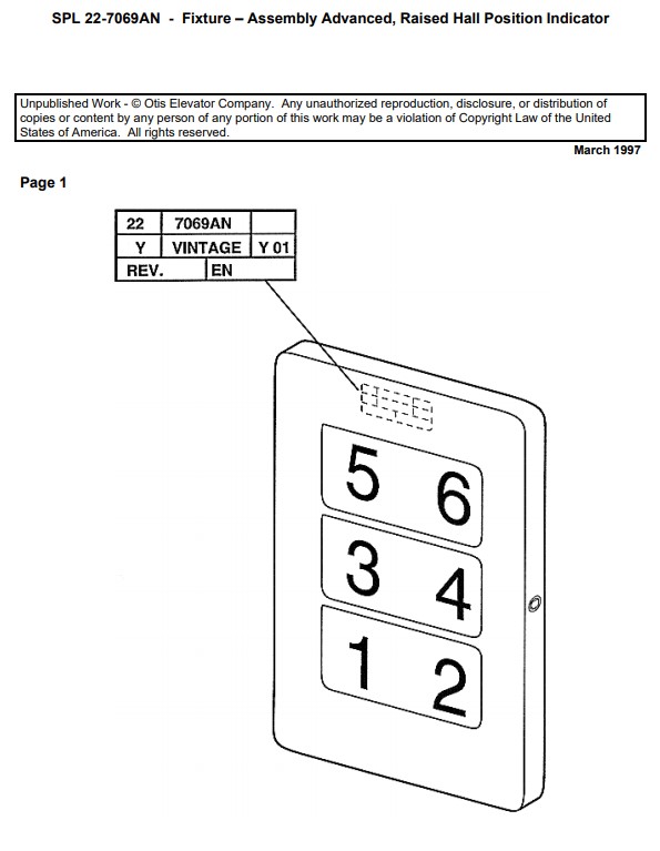 SPL 22-7069AN Fixture Assembly Raised Hall Position Indicator HPI