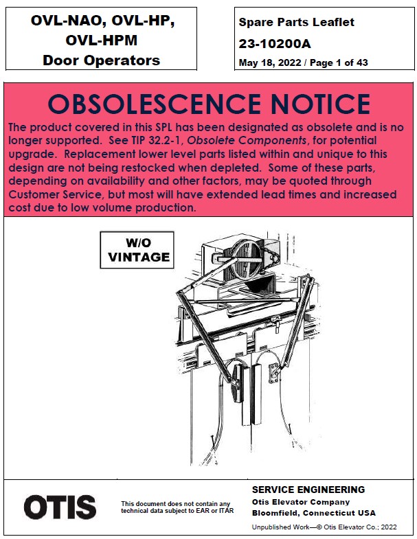SPL 23-10200A OVL-NAO, OVL-HP, OVL-HPM Door Operators