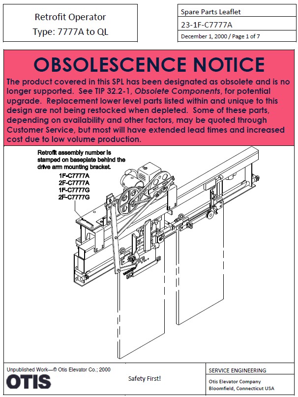 SPL 23-1F-C7777A Retrofit Operator Type: 7777A to QL