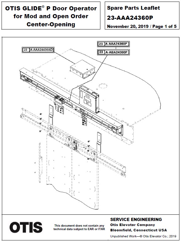 SPL 23-AAA24360P Door Operator, OTIS GLIDE P for Mod and Open Order