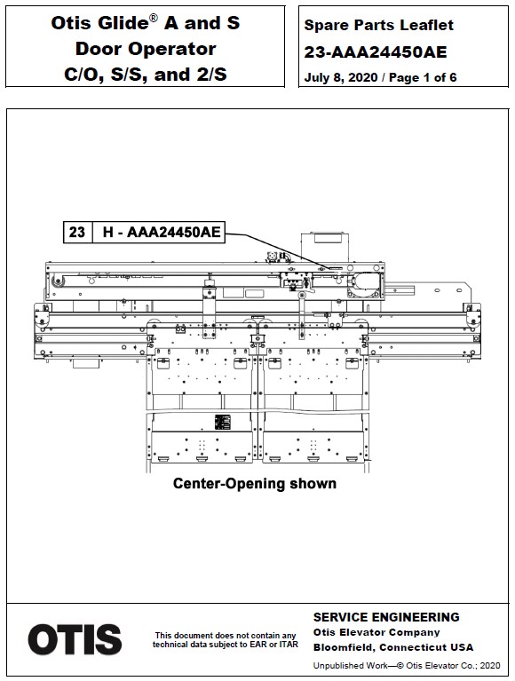 SPL 23-AAA24450AE Otis Glide A and S Door Operator C/O, S/S, and 2/S