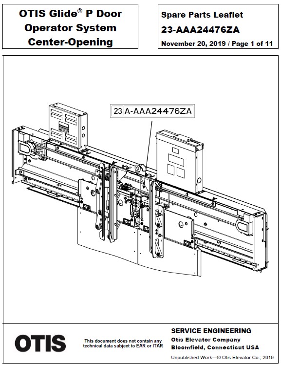 SPL 23-AAA24476ZA Otis Glide P Door Operator System Center Opening