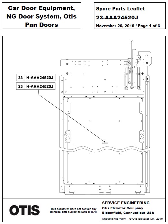 SPL 23-AAA24520J Car Door Equipment, NG Door System, Otis Pan Doors