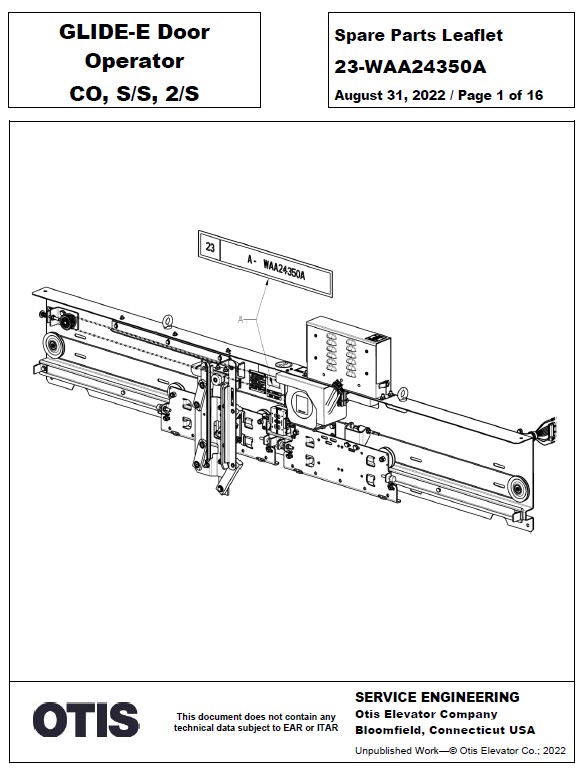 SPL 23-WAA24350A Glide E Door Operator C/O, S/S, 2/S