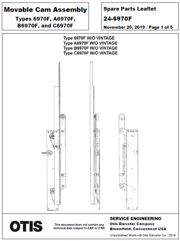 SPL 24-6970F Moveable Cam Assembly Types 6970F, A6970F, B6970F, and C6970F