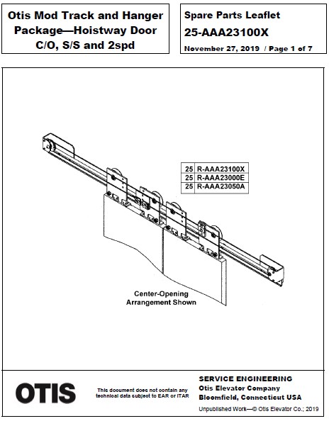 SPL 25-AAA23100X Otis Mod Track and Hanger Package—Hoistway Door C/O, S/S and 2spd