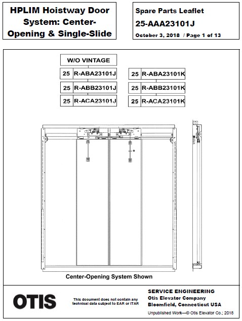 SPL 25-AAA23101J HPLIM Hoistway Door System: Center Opening and Single Slide