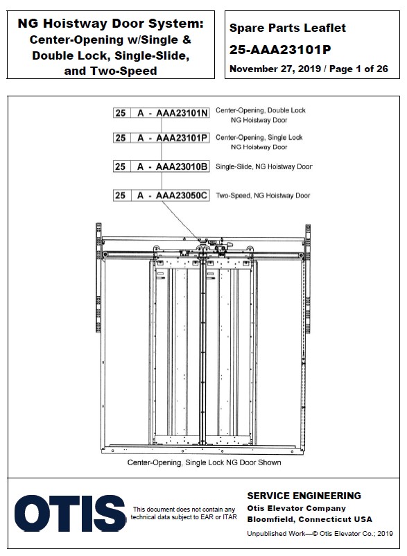 SPL 25-AAA23101P NG Hoistway Door System C/O with Single Lock, Single Slide, and Two-Speed