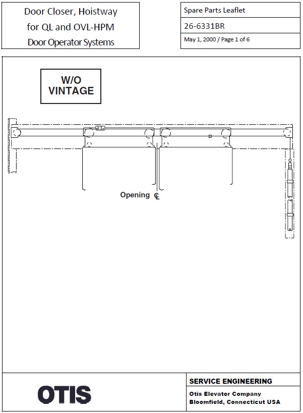 SPL 26-6331BR Door Closer, Hoistway for QL and OVL-HPM Door Operator Systems