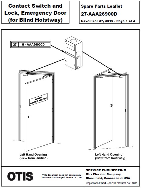 SPL 27-AAA26900D Contact Switch and Lock, Emergency Door (For Blind Hoistway)