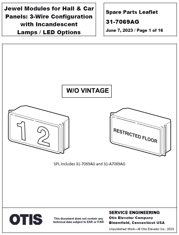 SPL 31-7069AG Jewel Modules for Hall and Car Panels, 3-Wire Configuration with Incandescent Lamps or LED Options