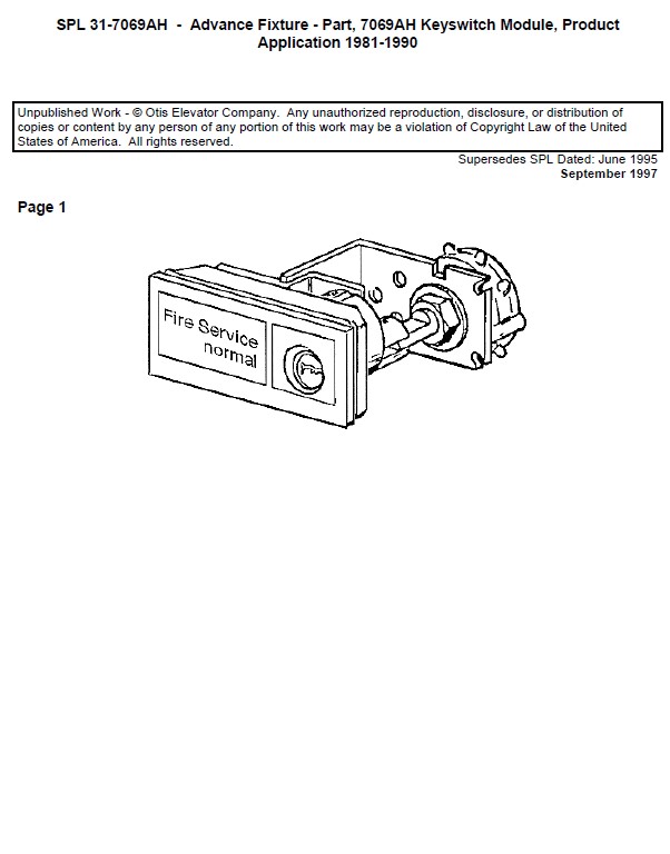 SPL 31-7069AH Advance Fixture Part 7069AH Keyswitch Module Product Application 1981-1990