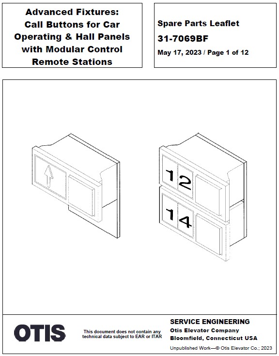 SPL 31-7069BF Advance Fixtures Call Buttons for COP and Hall Panels with Modular Control Remote Stations