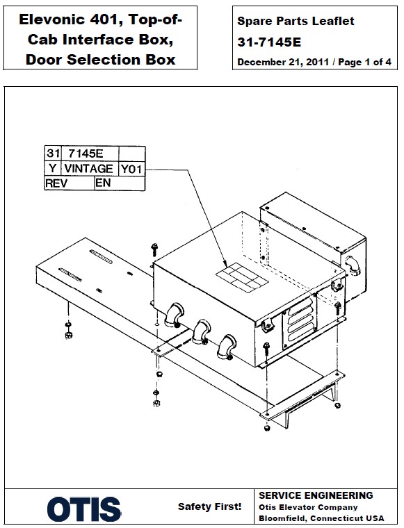 SPL 31-7145E Elevonic 401, Top-of-Cab Interface Box, Door Selection Box