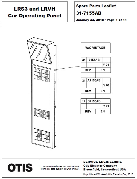 SPL 31-7155AB LRS3 and LRVH Car Operating Panel