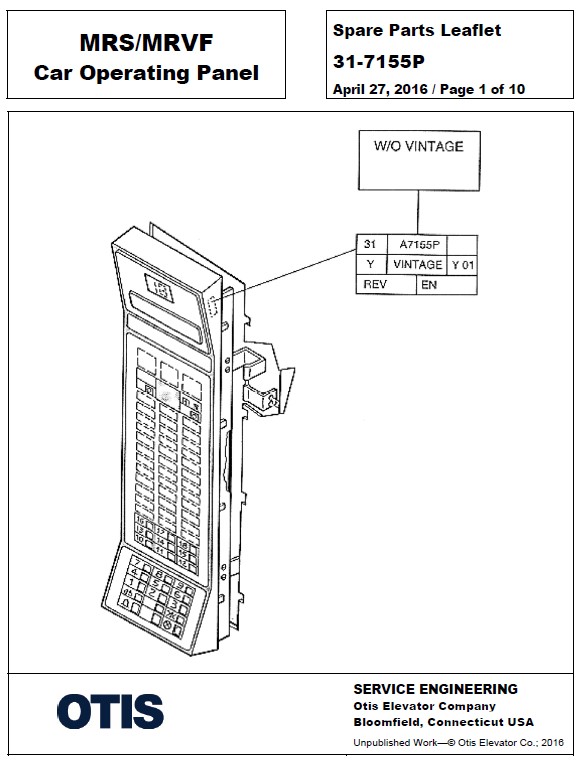 SPL 31-7155P MRS / MRVF Car Operating Panel