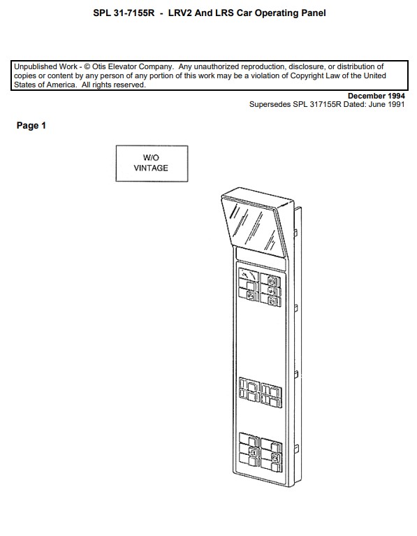 SPL 31-7155R LRV2 And LRS Car Operating Panel
