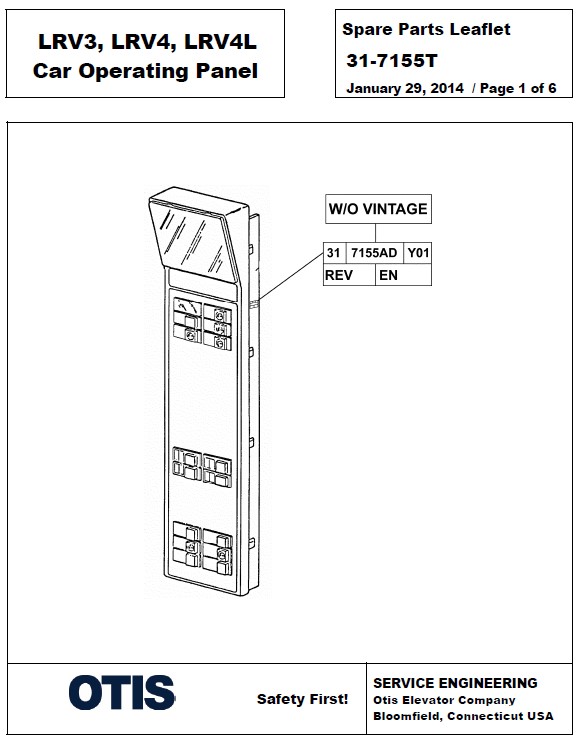 SPL 31-7155T LRV3, LRV4, LRV4L Car Operating Panel