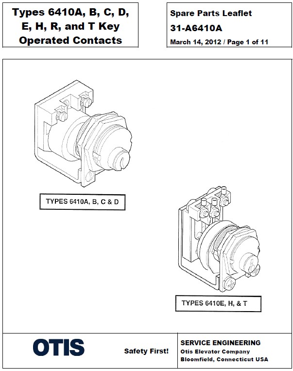 SPL 31-A6410A Types 6410A, B, C, D, E, H, R, and T Key Operated Contacts