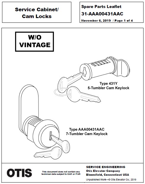 SPL 31-AAA00431AAC Service Cabinet / Cam Locks