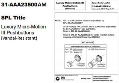 SPL 31-AAA23500AM Luxury Micro-Motion III Pushbuttons (Vandal-Resistant) (Pointer to SPL 32-AAA23500AM)