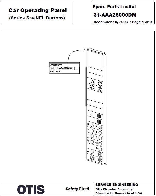 SPL 31-AAA25000DM Car Operating Panel (Series 5 w/NEL Buttons)