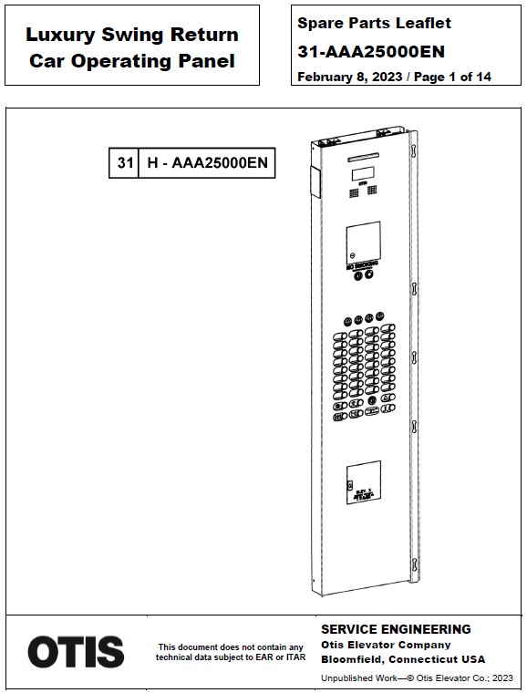 SPL 31-AAA25000EN Luxury Swing Return Car Operating Panel