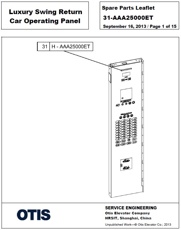 SPL 31-AAA25000ET Luxury Swing Return Car Operating Panel