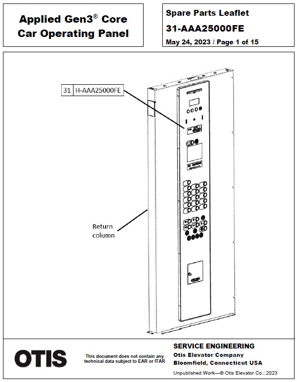 SPL 31-AAA25000FE Applied Gen3 Core Care Operating Panel