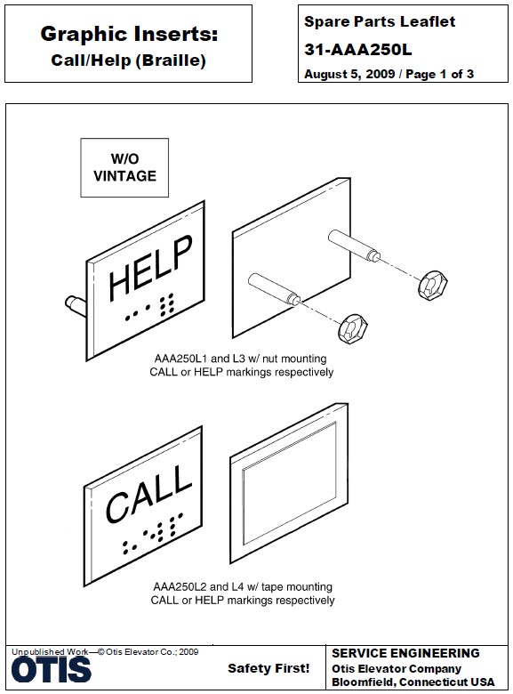 SPL 31-AAA250L Graphic Inserts: Call / Help Braille