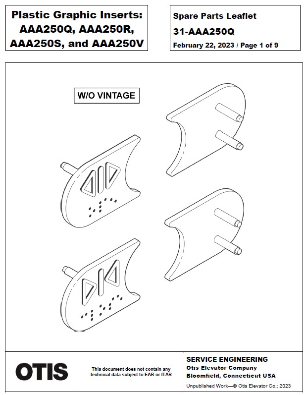 SPL 31-AAA250Q Plastic Graphic Inserts: AAA250Q, AAA250R, AAA250S, and AAA250V