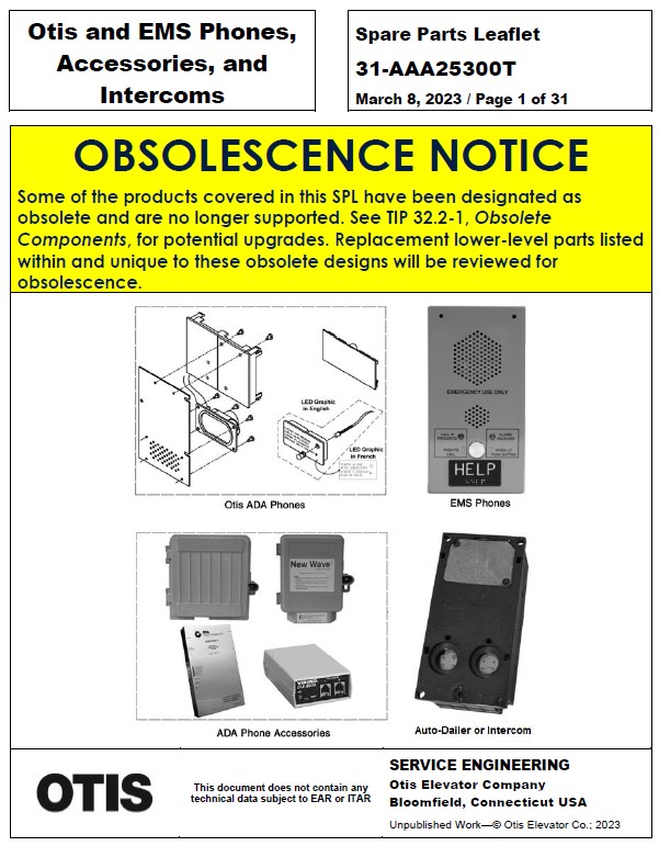 SPL 31-AAA25300T Otis and EMS Phones, Accessories and Intercom