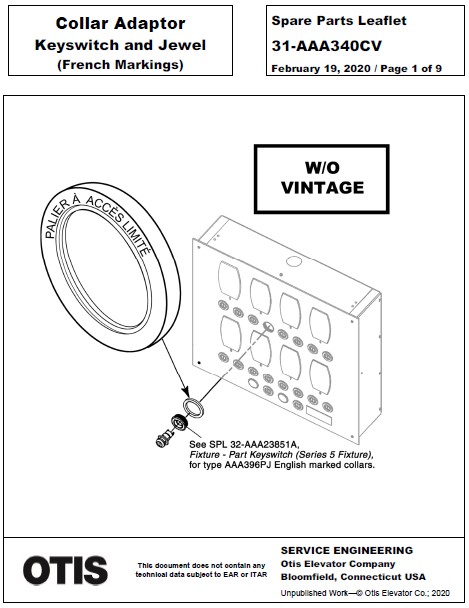 SPL 31-AAA340CV Collar Adaptor Keyswitch and Jewel (French Markings)