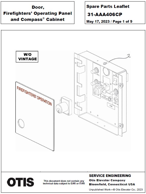 SPL 31-AAA406CP Door, Firefighters' Operating Panel and Compass Cabinet