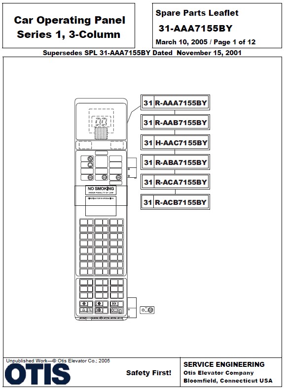 SPL 31-AAA7155BY Car Operating Panel Series 1, 3 Column