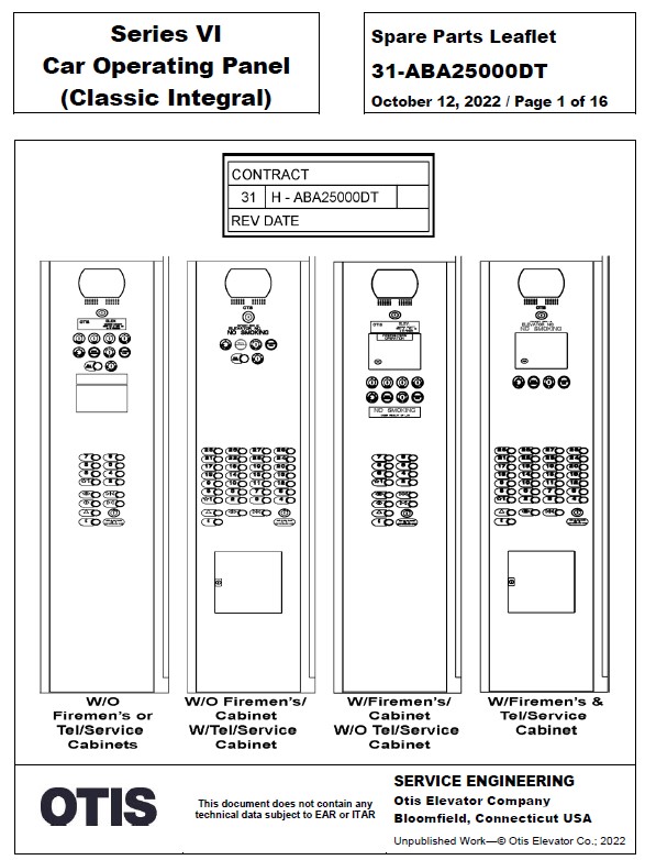 SPL 31-ABA25000DT Series VI Car Operating Panel (Classic Integral)