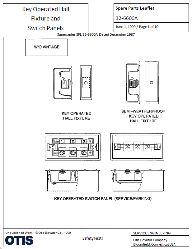 SPL 32-6600A Key Operated Hall Fixture and Switch Panels