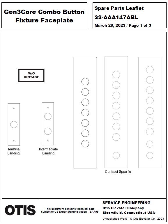 SPL 32-AAA147ABL Gen3 Core Combo Button Fixture Faceplate