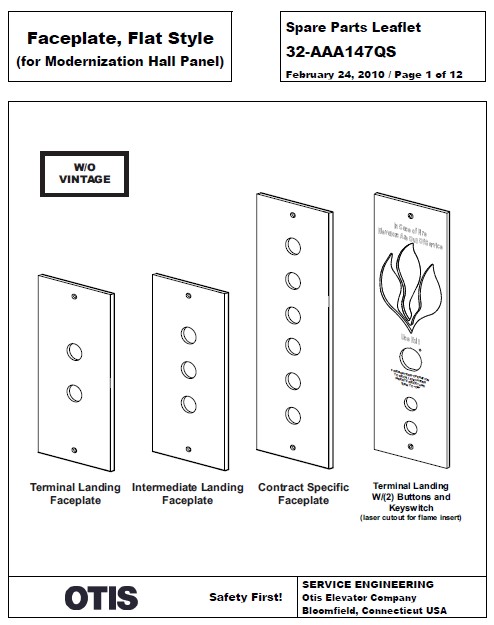 SPL 32-AAA147QS Faceplate, Flat Style (for Modernization Hall Panel)