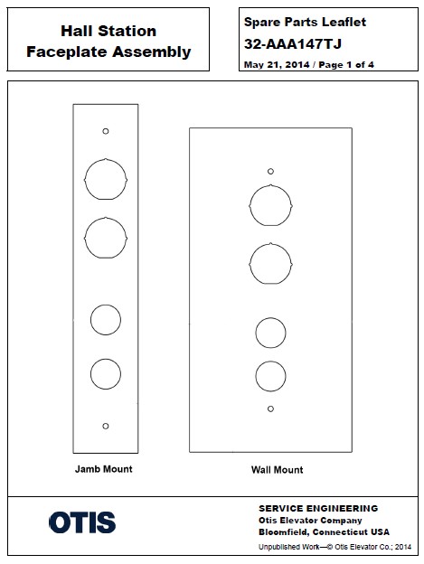 SPL 32-AAA147TJ Hall Station Faceplate Assembly 