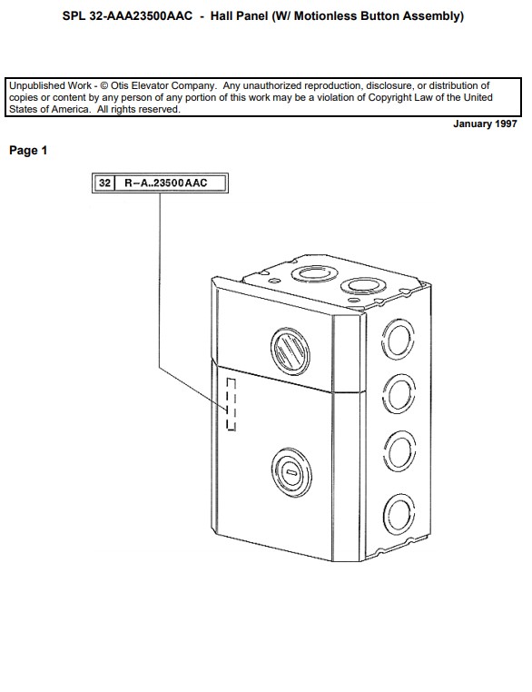 SPL 32-AAA23500AAC Hall Panel w/ Motionless Button Assembly