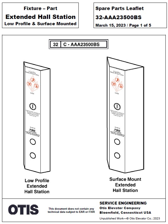 SPL 32-AAA23500BS Fixture - Part Extended Hall Station Low Profile & Surface Mounted