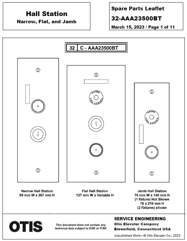 SPL 32-AAA23500BT Hall Station Narrow, Flat, and Jamb