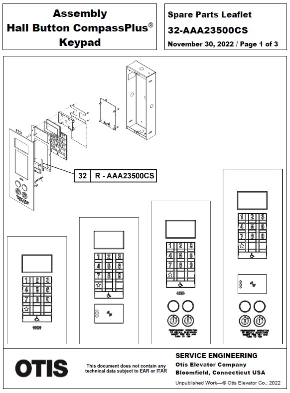 SPL 32-AAA23500CS Assembly Hall Button CompassPlus Keypad