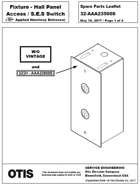 SPL 32-AAA23500S Hall Panel Access / SES Switch (w/ Applied Hoistway Entrance)